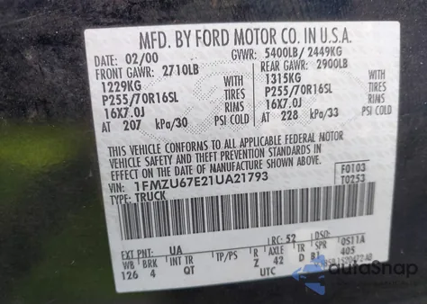 2001 Ford Explorer Sport Trac from USA, damaged, VIN 1FMZU67E21UA21793